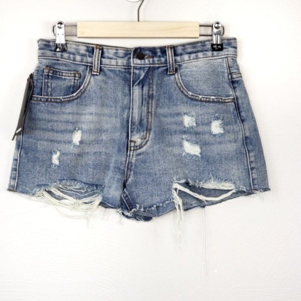 NWT Momokrom Cut Off High Rise 90's Style Distressed Denim Jean Shorts US SZ 6